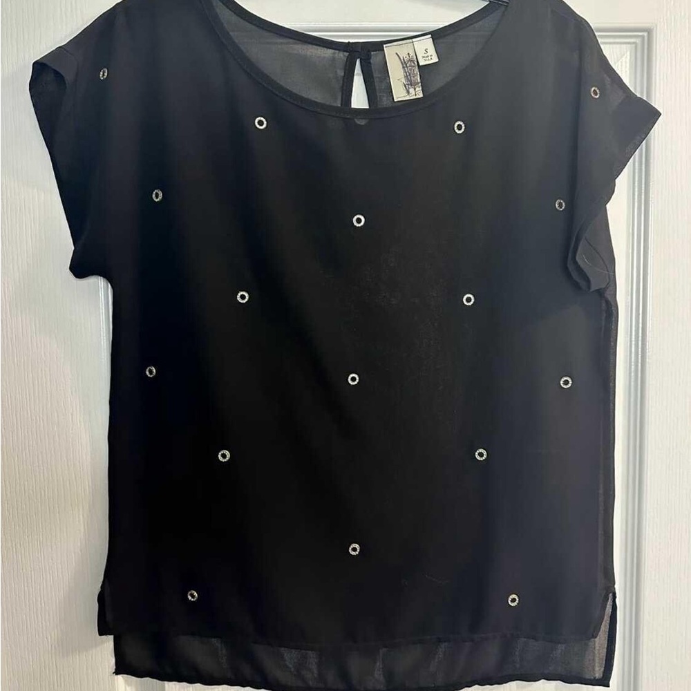 Elegant Sheer Black Top with Eyelet Details